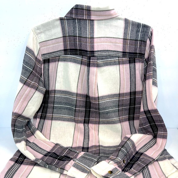 VANS, SMALL (S), FLANNEL LADIES LONG SLEVES SHIRT, BEIGE BASE GREY GREEN LINES - Picture 2 of 13